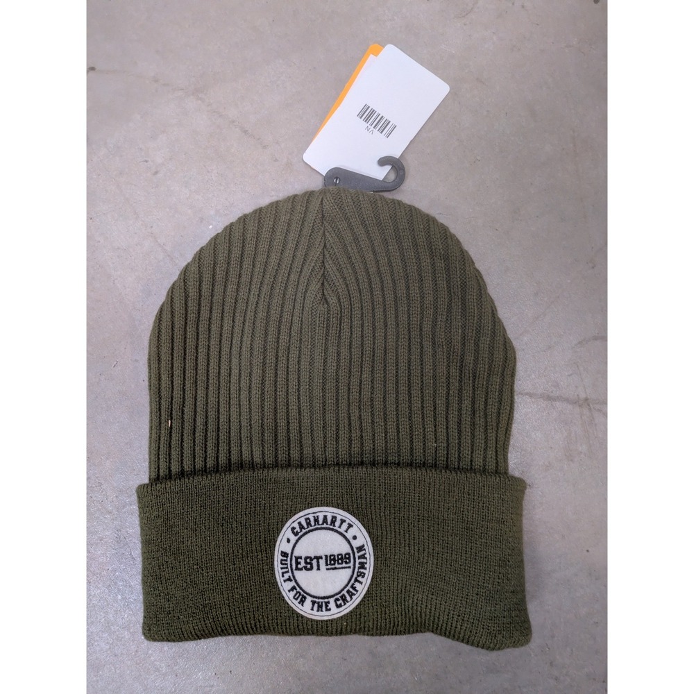 NEW Carhartt Cuffed Beanie Men's OS Olive Green Ribbed Knit Patch